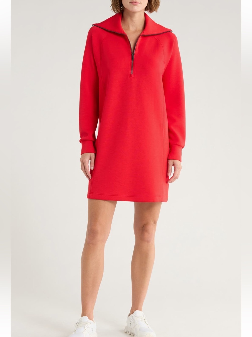 SPANX Air Essentials Half Zip Mini Dress In Red - Picture 1 of 15